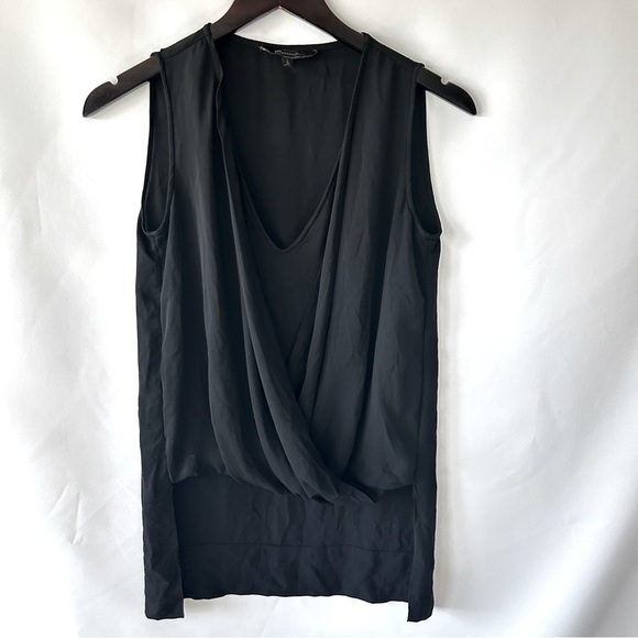 BCBGMaxAzria Women’s Black Antonella V-Neck Faux Wrap Hi Low Tank Top Size XXS - Picture 1 of 8